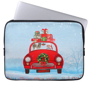 Capa Para Notebook Papillon Cão No Carro Com Papai Noel