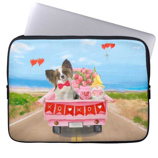 Capa Para Notebook Papillon Dog Truck Hearts Dia de os namorados (Frente)