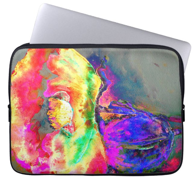 Capa Para Notebook Papoila-flor-rosa-amarela-abstrato elegante (Frente)