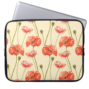 Capa Para Notebook Papoilas vermelhas com aquarela. Padrões impecáv
