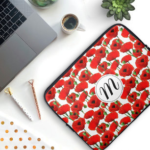 Capa Para Notebook Papoilas vermelhas teste padrão floral & monogram