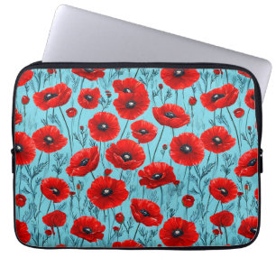 Capa Para Notebook Papoulas vermelhas em um fundo azul