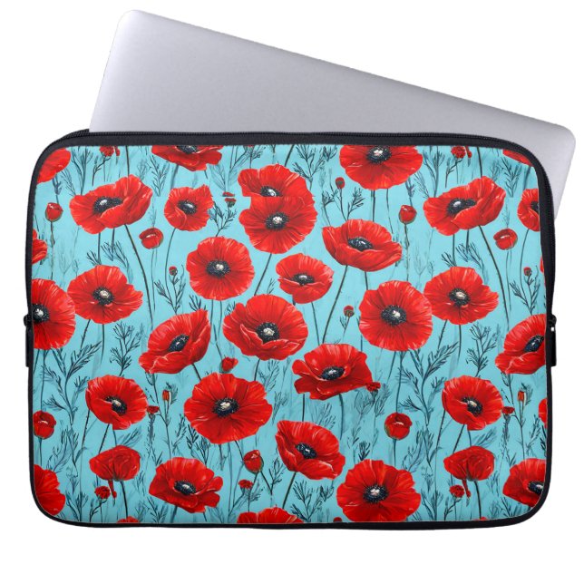 Capa Para Notebook Papoulas vermelhas em um fundo azul (Frente)