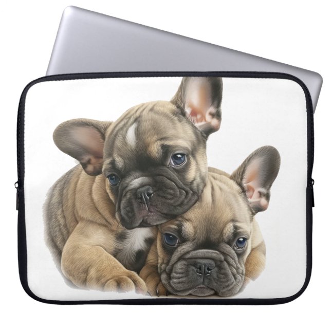 CAPA PARA NOTEBOOK PAR DE CÃES DE MADEIRA FRANCESES ADORÁVEIS (Frente)