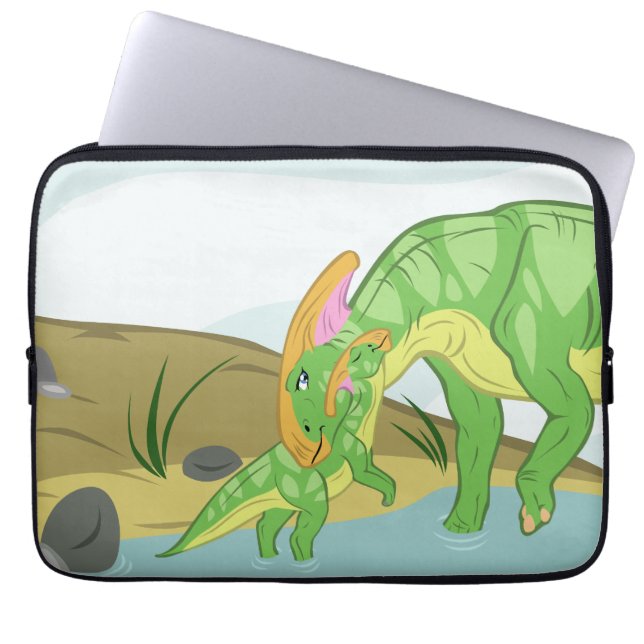 Capa Para Notebook Parasaurolophus Mãe e Bebê (Frente)