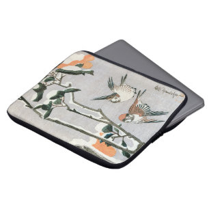 Capa Para Notebook Pardais e camélia na neve por Ando Hiroshige