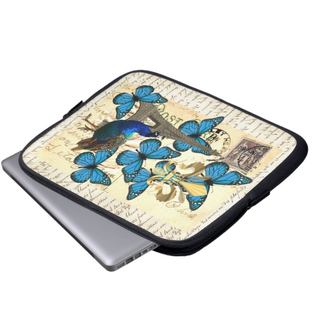 Capa Para Notebook Paris, pavão e borboletas (Frente Inferior)