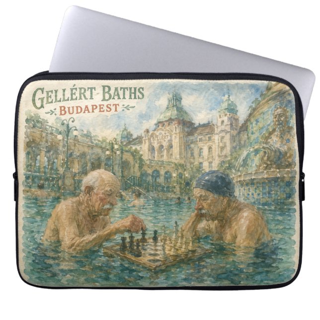 Capa Para Notebook Partida de xadrez Gellert Baths Budapeste Hungria (Frente)