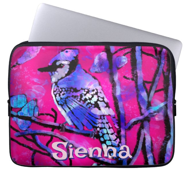 Capa Para Notebook Pássaro Azul Gaio Ramo da Árvore Rosa Personalizad (Frente)