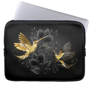 Capa Para Notebook Pássaro Humino Negro e Dourado