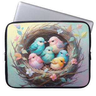 Capa Para Notebook Pássaros Bons Pastéis Bonitos em um Ninho Floral
