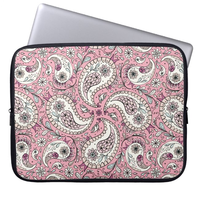 Capa Para Notebook Pássaros da Paisley em rosa-bebê (Frente)