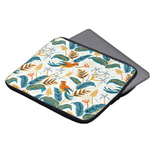 Capa Para Notebook Pássaros exóticos tropicais e padrão das folhas
