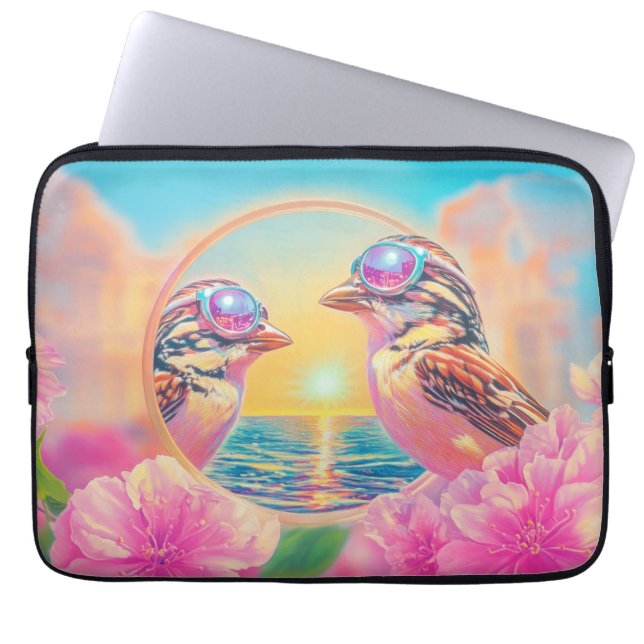 Capa Para Notebook Pássaros legal com óculos Sunset (Frente)