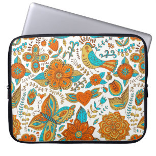 Capa Para Notebook Pássaros retrorreflectores coloridos flores e padr