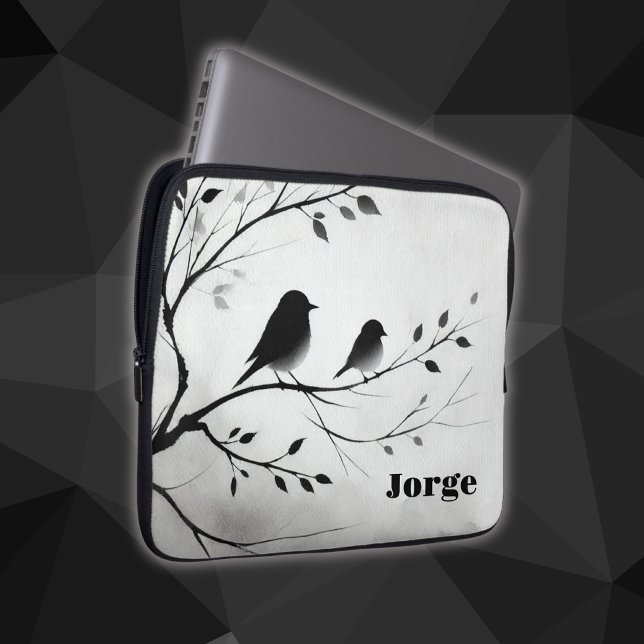 Capa Para Notebook Pássaros Simples Pretos e Brancos Povoando em Árvo (Criador carregado)