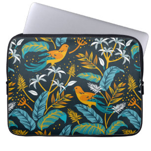 Capa Para Notebook Pássaros Tropicais e Folhas Coloridas Padrão