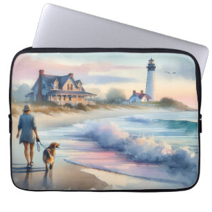Capa Para Notebook Passeio Costeiro até o Farol ao Pôr do Sol