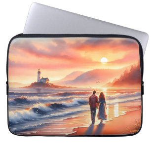 Capa Para Notebook Passeio Romântico ao Farol ao Pôr do Sol na Costa