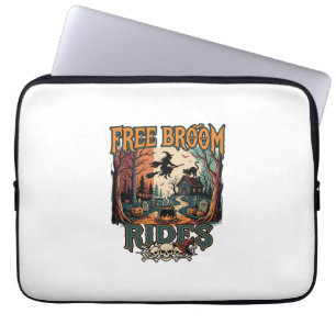 Capa Para Notebook Passeios de Vassoura Grátis Halloween Bruxa Gatos 