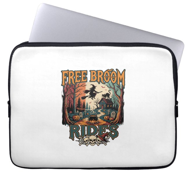 Capa Para Notebook Passeios de Vassoura Grátis Halloween Bruxa Gatos  (Frente)