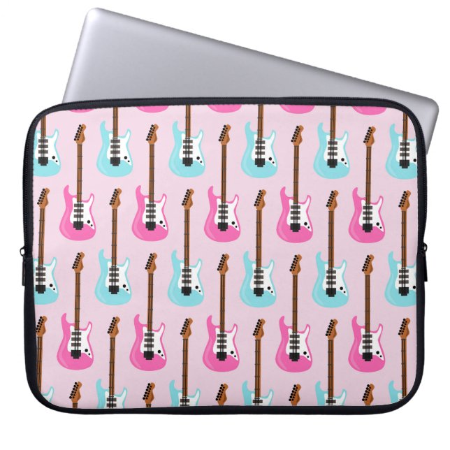 CAPA PARA NOTEBOOK PASTEL PINK E GUITARRAS ELÉTRICAS AZUIS (Frente)