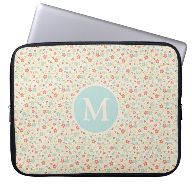 Capa Para Notebook Pastel Pretty Spring Floral Pattern Monogram (Frente)