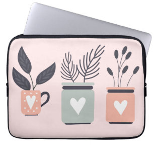 Capa Para Notebook Pastel, rosa e cinzas, plantas modernas potes