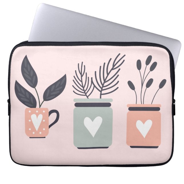 Capa Para Notebook Pastel, rosa e cinzas, plantas modernas potes (Frente)