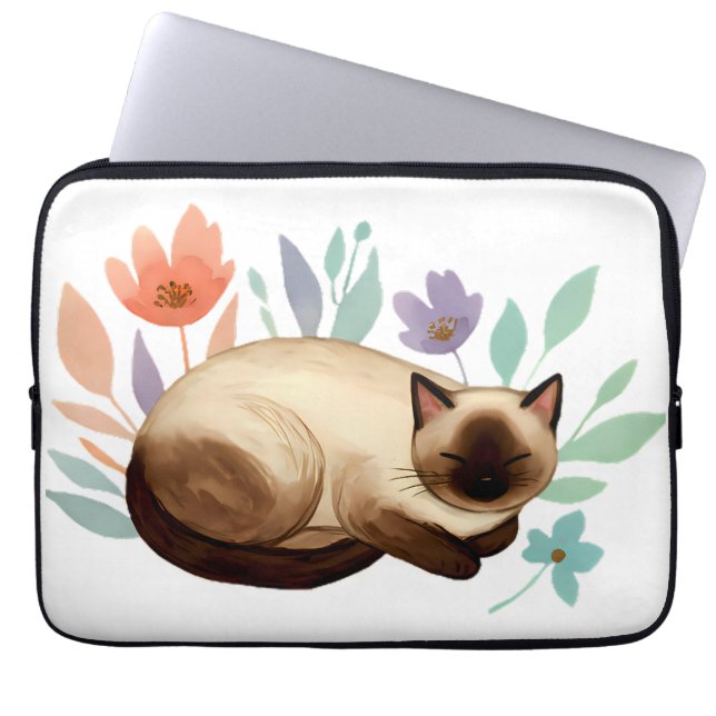 Capa Para Notebook Pastel Slumber: Siamese Cat in Bloom (Frente)