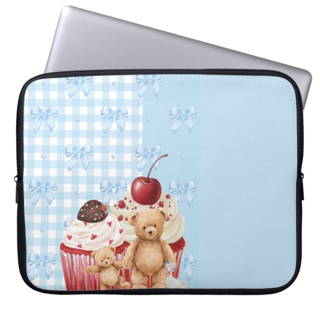 Capa Para Notebook pastel "teddy bear" cupcake kawaii gingham ribbon  (Frente)