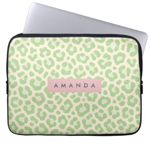 Capa Para Notebook Pastel Verde Personalizado com Estampa de Leopardo