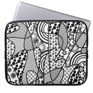 Capa Para Notebook Patchwork Preto e Branco de Padrões 02