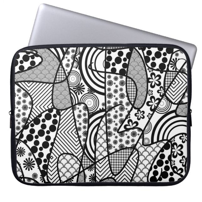 Capa Para Notebook Patchwork Preto e Branco de Padrões 02 (Frente)