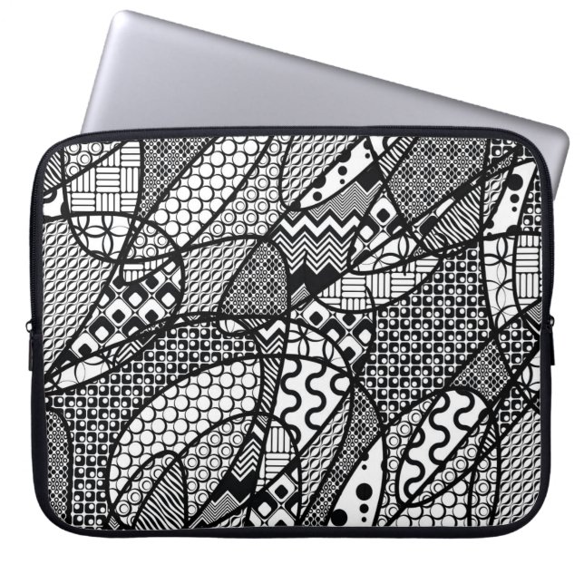 Capa Para Notebook Patchwork Preto e Branco Padrão 05 (Frente)
