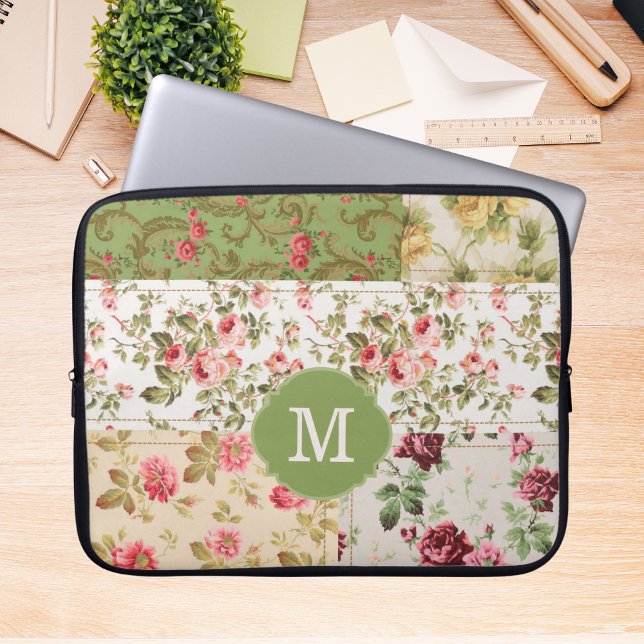 Capa Para Notebook Patchwork Rose Monograma Personalizado (Criador carregado)