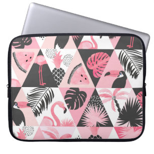 Capa Para Notebook Patchwork Tropical: Flamingo Watermelon Seamless.
