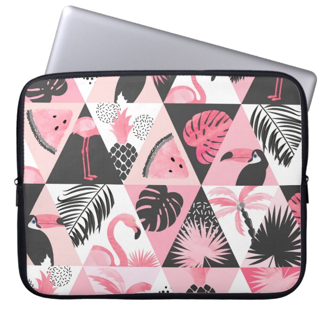 Capa Para Notebook Patchwork Tropical: Flamingo Watermelon Seamless. (Frente)