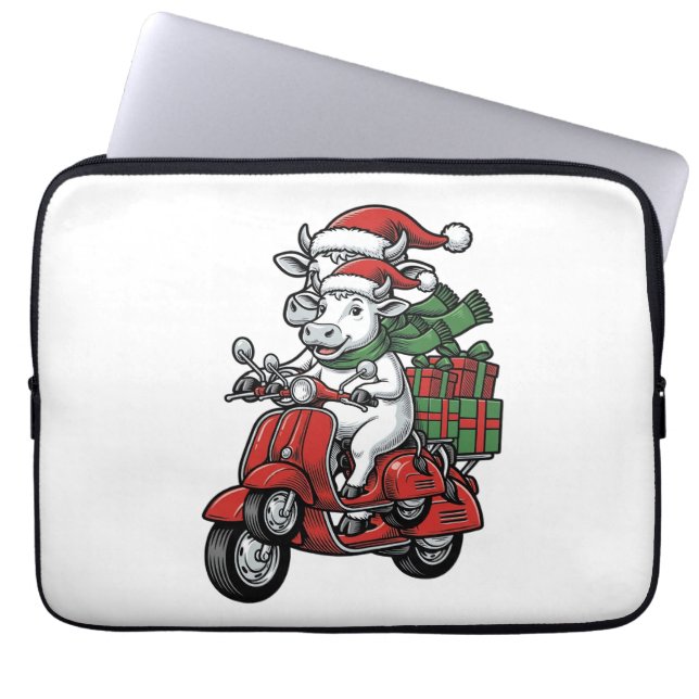 Capa Para Notebook Patinete de Cavalgar Vaca de Natal Engraçado Desig (Frente)