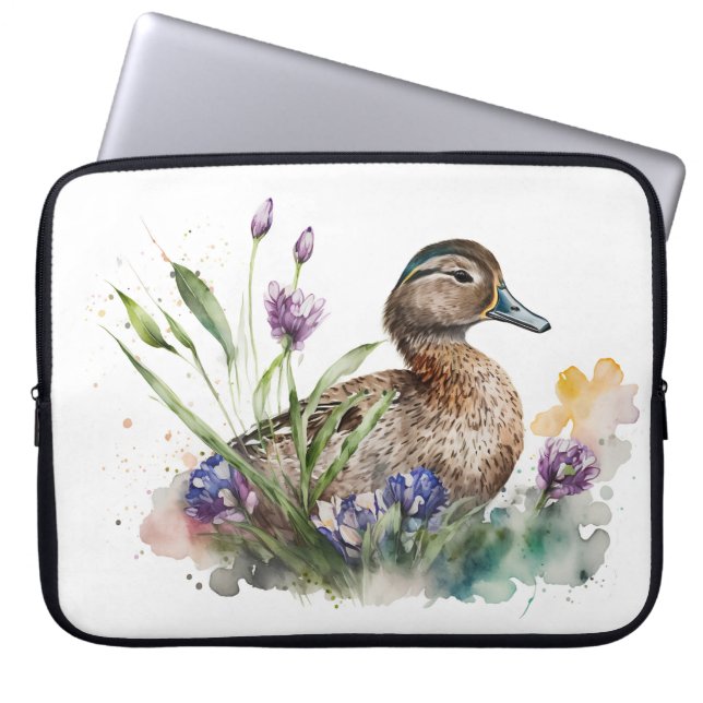 Capa Para Notebook Pato De Aquarela Em Flores (Frente)
