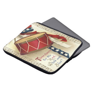 Capa Para Notebook Pátrio Vintage, Tambores com Notas Musicais