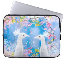 Pavão branco e sakura florescente/personalizável