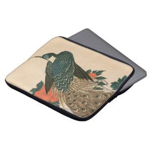Capa Para Notebook Pavão e Peônias de Hiroshige, Arte Japonês