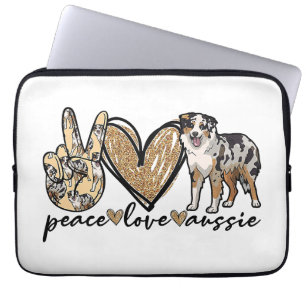Capa Para Notebook Paz, Amor, Aussie, Cão Pastor Australiano, Animais