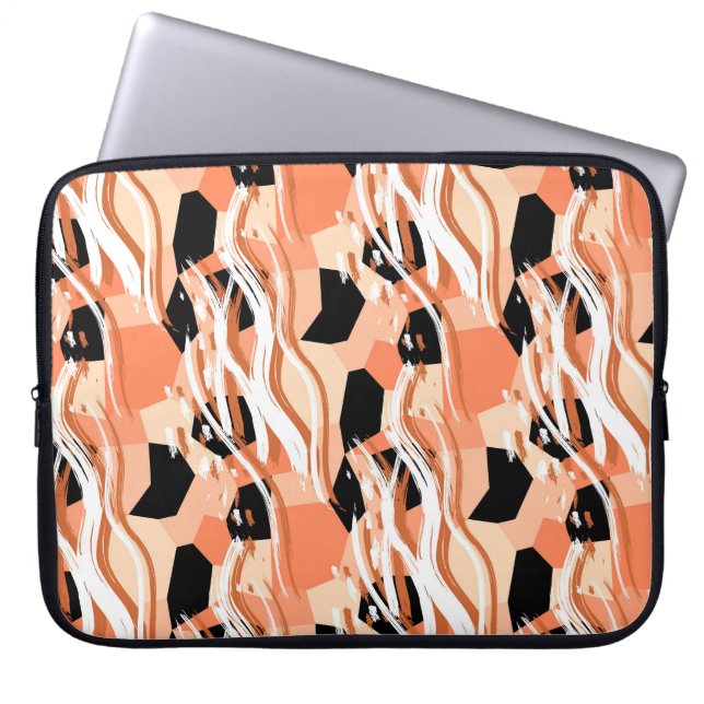 Capa Para Notebook Peach Black White Abstrato Pattern. (Frente)