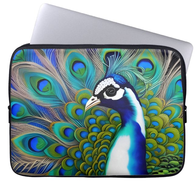 Capa Para Notebook Peacock Branco Azul e Verde (Frente)