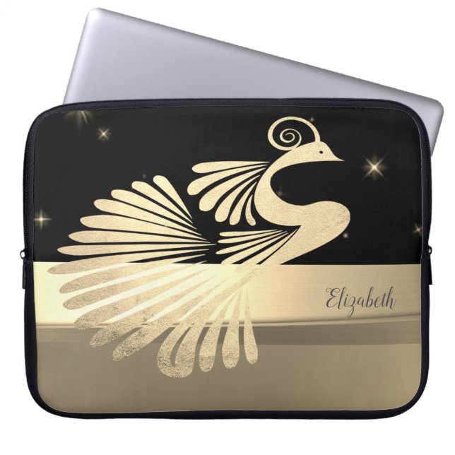Capa Para Notebook Peacock Dourado Elegante - Personalizado (Frente)