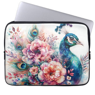 Capa Para Notebook Peacock Watercolor Retrato Floral