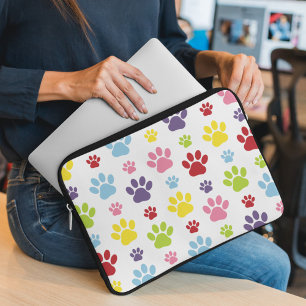 Capa Para Notebook Peças Coloridas, Padrões De Pata, Patas De Cães, I