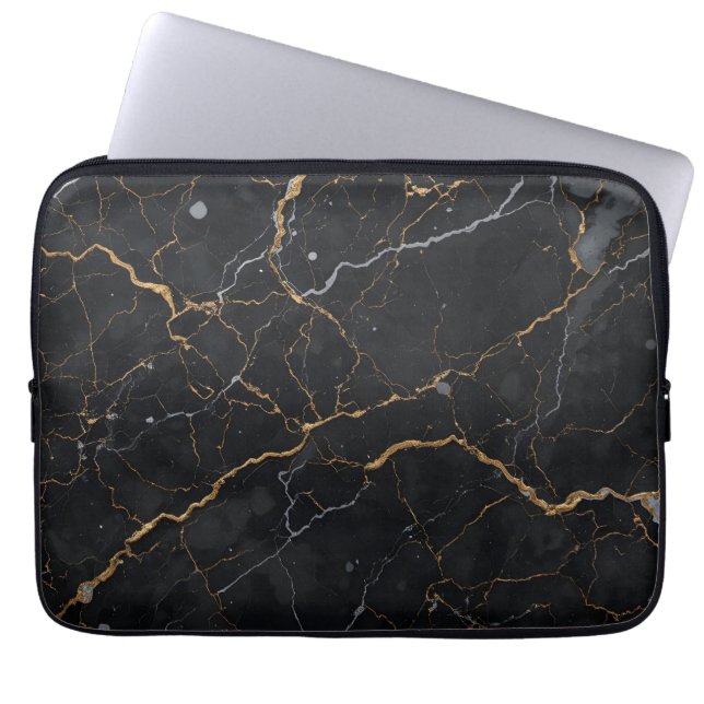 Capa Para Notebook Pedra Negra com Vias Douradas e Prateadas (Frente)